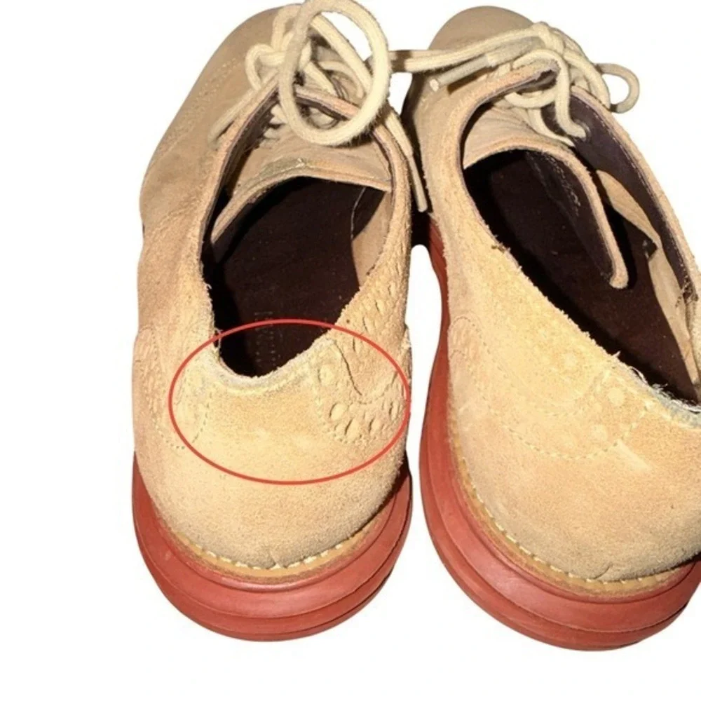 Cole Haan LunarGrand Oxford Mens 8M Pre-Owned Wingtip‎ Tan Suede Red Dress Shoes